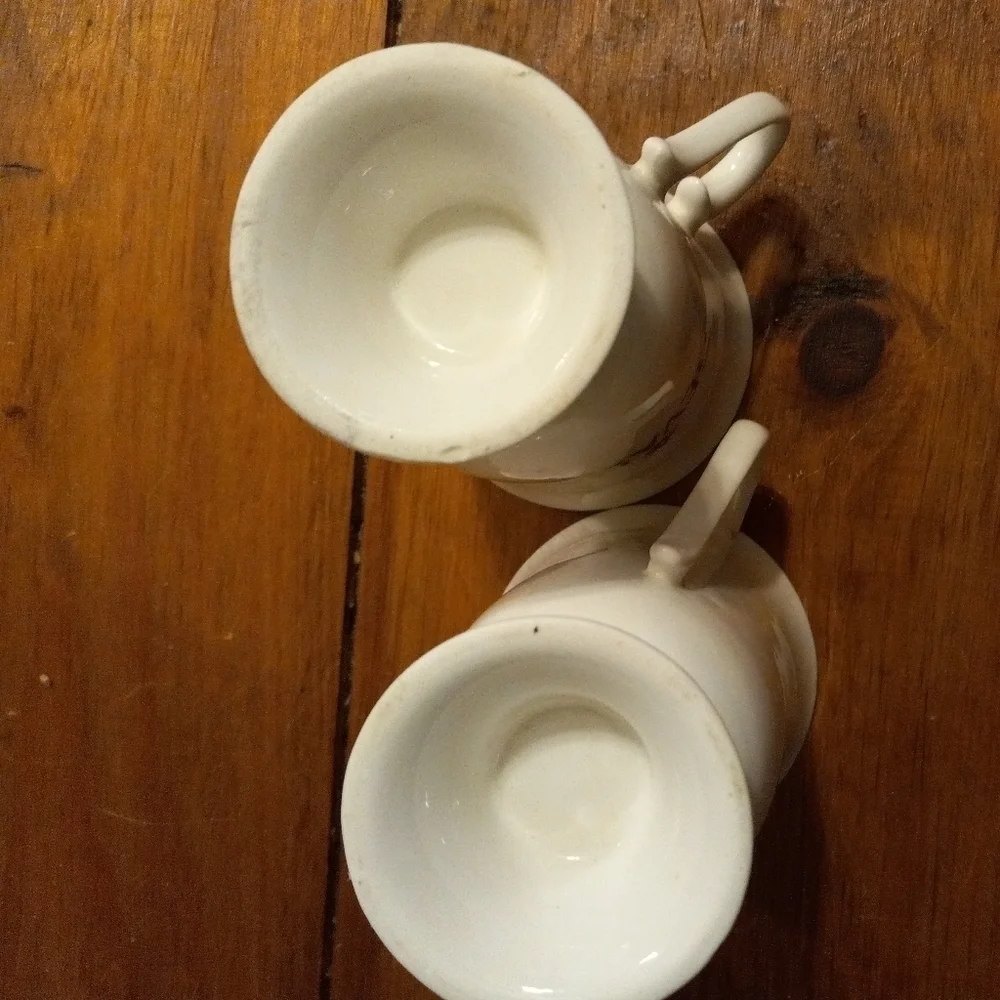 GEVALIA  Pedastal Mugs, Set of Two.  White Ivory Trimmed With Gold.9